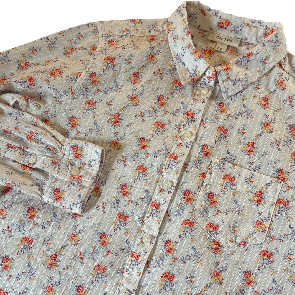 On 34th Women’s Large Ditsy Floral Button Up Shirt Lightweight Cottagecore Boho